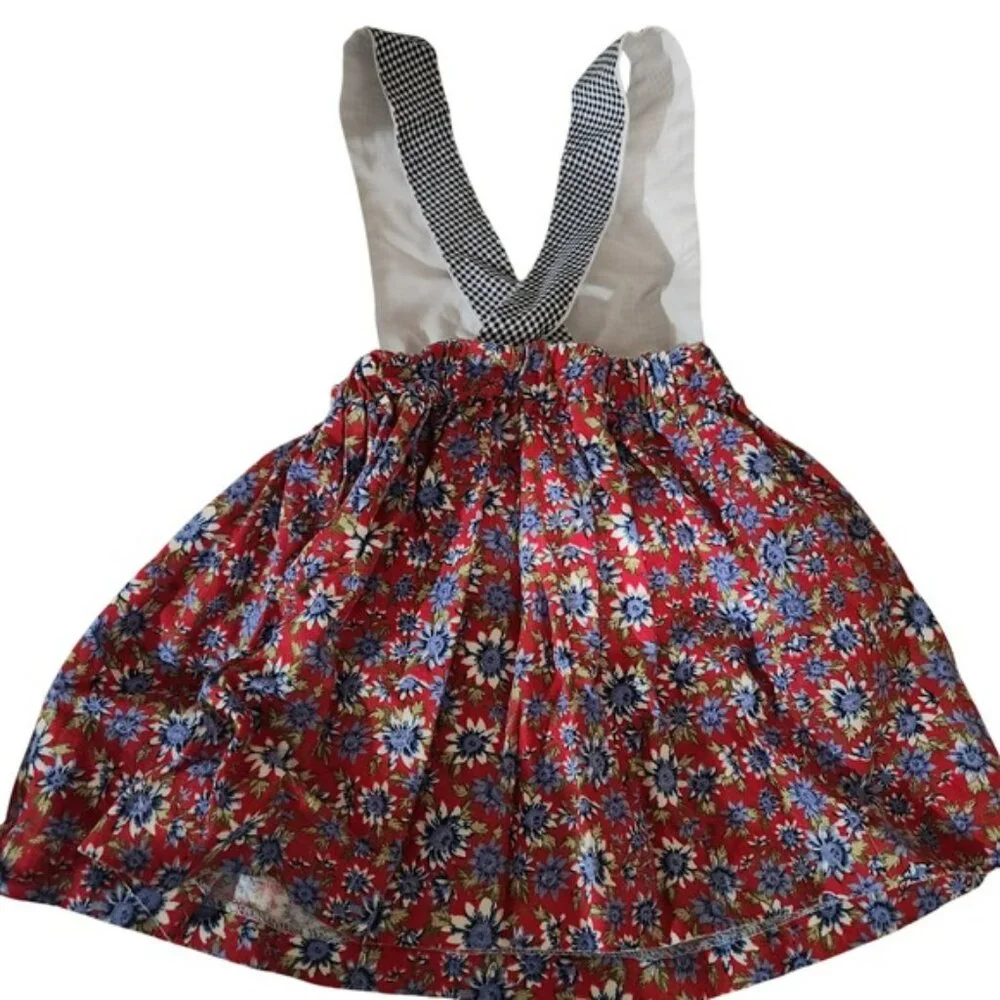 Vintage 90s‎ Jilly Kids Pinafore Dress Red Floral Gingham Mary Kate Ashley style